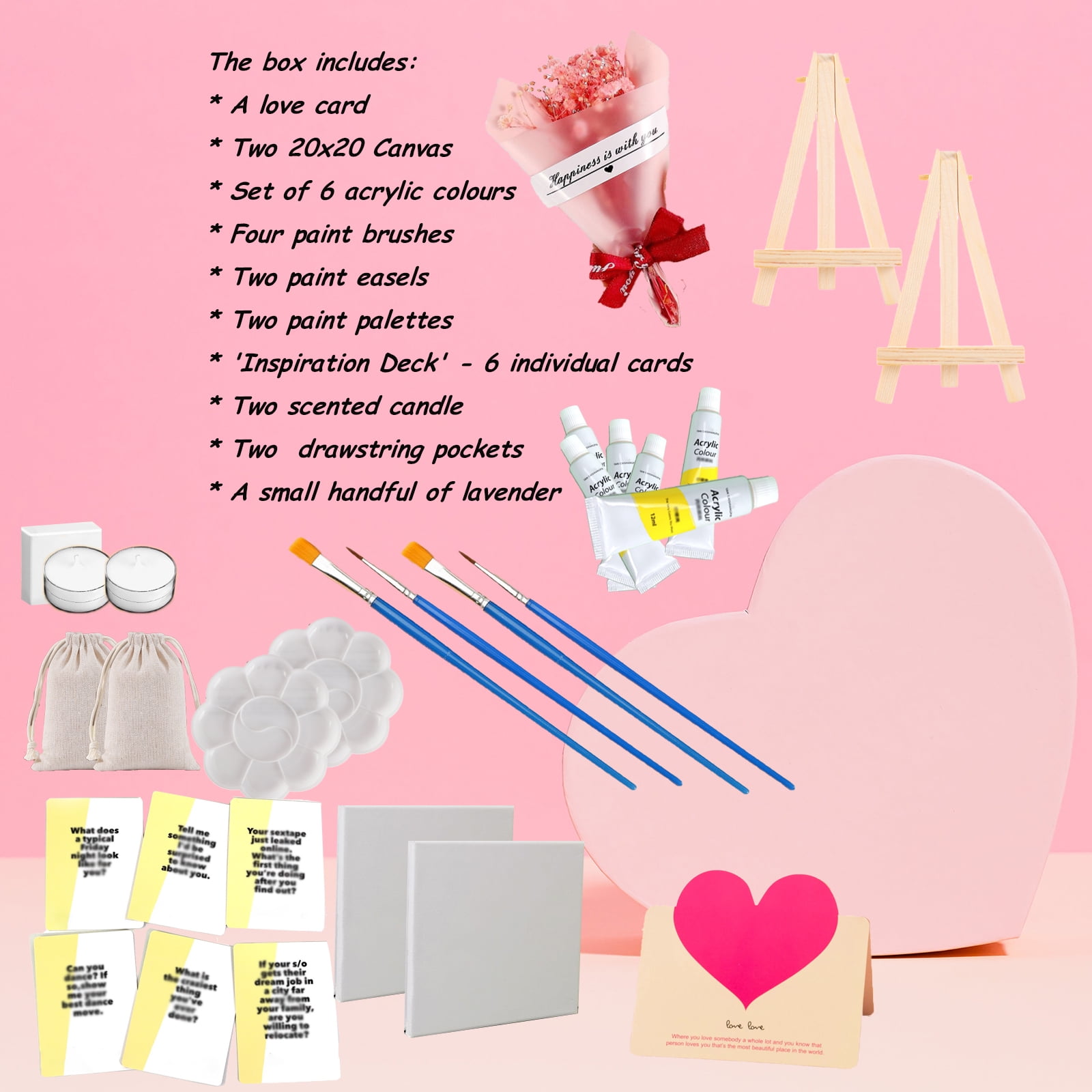 Date Night Box For Two - Paint Night Activity Box,Couples Paint Party Kits For Paint Date Night Games for Couples Date Nighet Valentine's Day Over a Special Paint Night Date