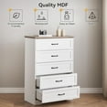 thumbnail image 4 of Sakiyr 5-Drawers Dresser for Bedroom, Wood Tall Chest of Drawers Storage Organizer Cabinet for Living Room, Entryway, Hallway, White & Brown, 4 of 8