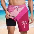 thumbnail image 2 of LIBRCLO Mens Swim Trunks with Liner 2 in 1 Quick Dry Bathing Suits Striped Coconut Tree Print Lightweight Breathable Board Shorts Summer Beach Shorts Hot Pink M, 2 of 5