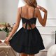 thumbnail image 5 of Vestido corto con volantes Correa de espagueti Cintura alta Lazo sin espalda Vestido con volantes de mujer para citas, 5 of 7