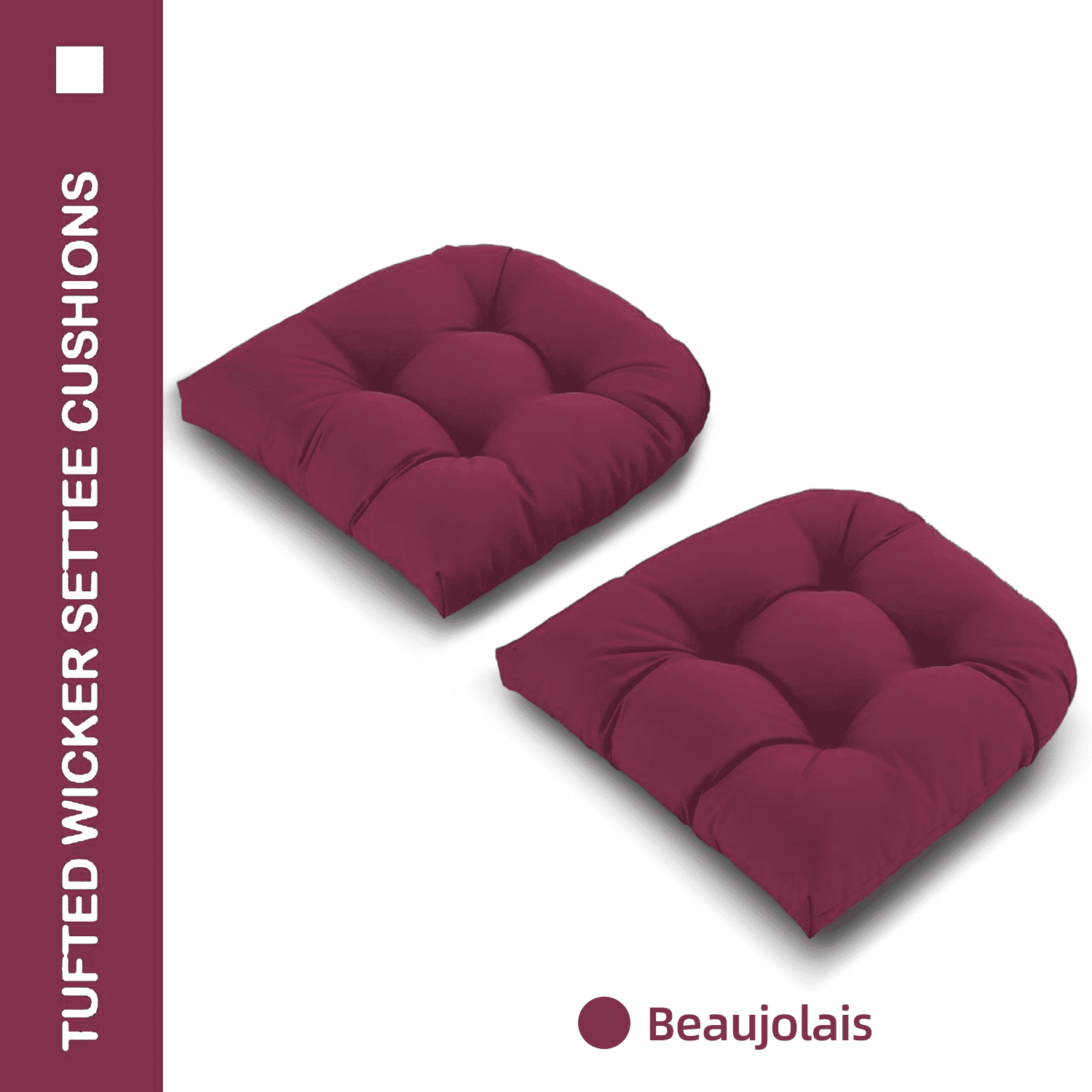 Tufted Wicker U-Shape Cushions Set of 2 ,Water and Fade-Resistant Performance Fabric , Outdoor Seat Cushions for Patio Furniture,22” x 22”(2 count)