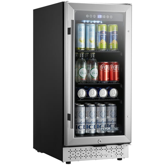 VEVOR Beverage Refrigerator Cooler,88 Can Beverage Fridge,Mini Fridge with Glass Door, Adjustable Shelves, Digital Temperature Control,Built-in or Freestanding Soda Beer Fridge for Home Office Bar