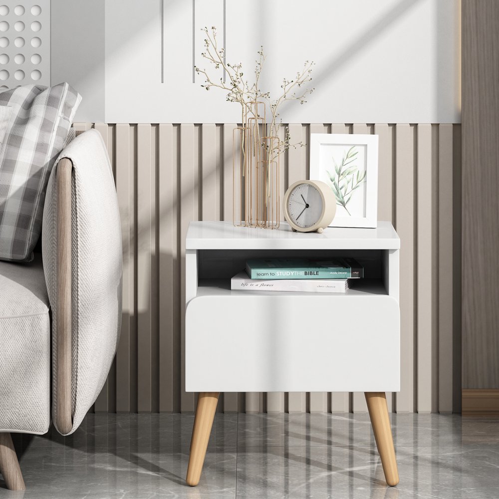 Jaxpety Nightstand Bedside Table Sofa End Table Bedroom Decor 1 Drawer