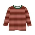 thumbnail image 3 of GA WEIHUA Cute Striped Shirt for Girls Stretch 3/4 Sleeve Tops Kids and Toddler Basic Crewneck Tops Blouses 2025 Summer Loose Trendy Preppy Tshirts(Wine,5 Years), 3 of 4