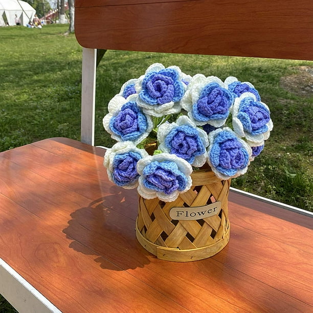 Ramo de rosas tejidas | Flores de hilo hechas a mano | Arreglo floral simulado de rosas | Regalo romántico duradero | Decoración para San Valentín, aniversario, cumpleaños | 11 flores | 7.5x30 cm