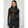 thumbnail image 2 of Women Sexy- See Through Long Sleeve T-Shirts Mesh Sheer Skinny Rib Scalloped Trim Tees Blouse Top Outfits, 2 of 6