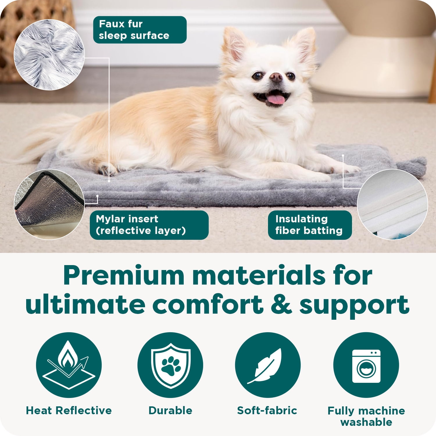 Furhaven ThermaNAP Self-Warming Cat Bed for Indoor Cats & Large/Medium Dogs, Washable & Reflects Body Heat - Quilted Faux Fur Reflective Bed Mat - Cream, Large
