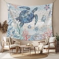 thumbnail image 2 of Coastal Turtle Tapestry for Bedroom Wall Hanging Tapestry, Rustic Nautical Starfish Conch Coral Wood Ceiling Backdrop Tapestries Poster Blanket Wall Decor for Teens Room Living Room Dorm 59" x 79", 2 of 8
