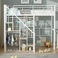 thumbnail image 2 of Euroco Metal Twin Loft Bed with Shelves, Wardrobe and Grid Design for Kids Teens Room, White, 2 of 10