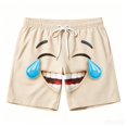 thumbnail image 3 of IWRICH Men's Board Shorts Funny Face Printed Elastic Drawstring Waist Swim Trunks Summer Casual Beach Resort Stretch Bathing Suits Beige XXXL, 3 of 4