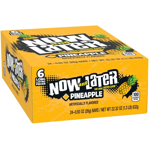 Now & Later Original BCF26 Taffy Chews Candy, Pineapple, 0.93 Ounce (Pack of 24)