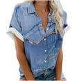 thumbnail image 2 of ALLLIST Tops for Women Trendy Short Sleeve Blue Collared Graphic Casual T-Shirts Button Spring Blouses for Women 2024, 2 of 5