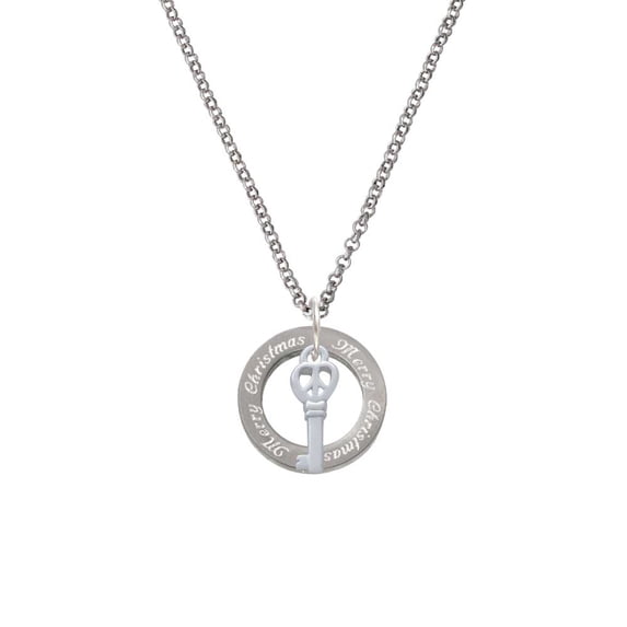Silvertone Mini Open Peace Heart Key Merry Christmas Affirmation Ring Necklace