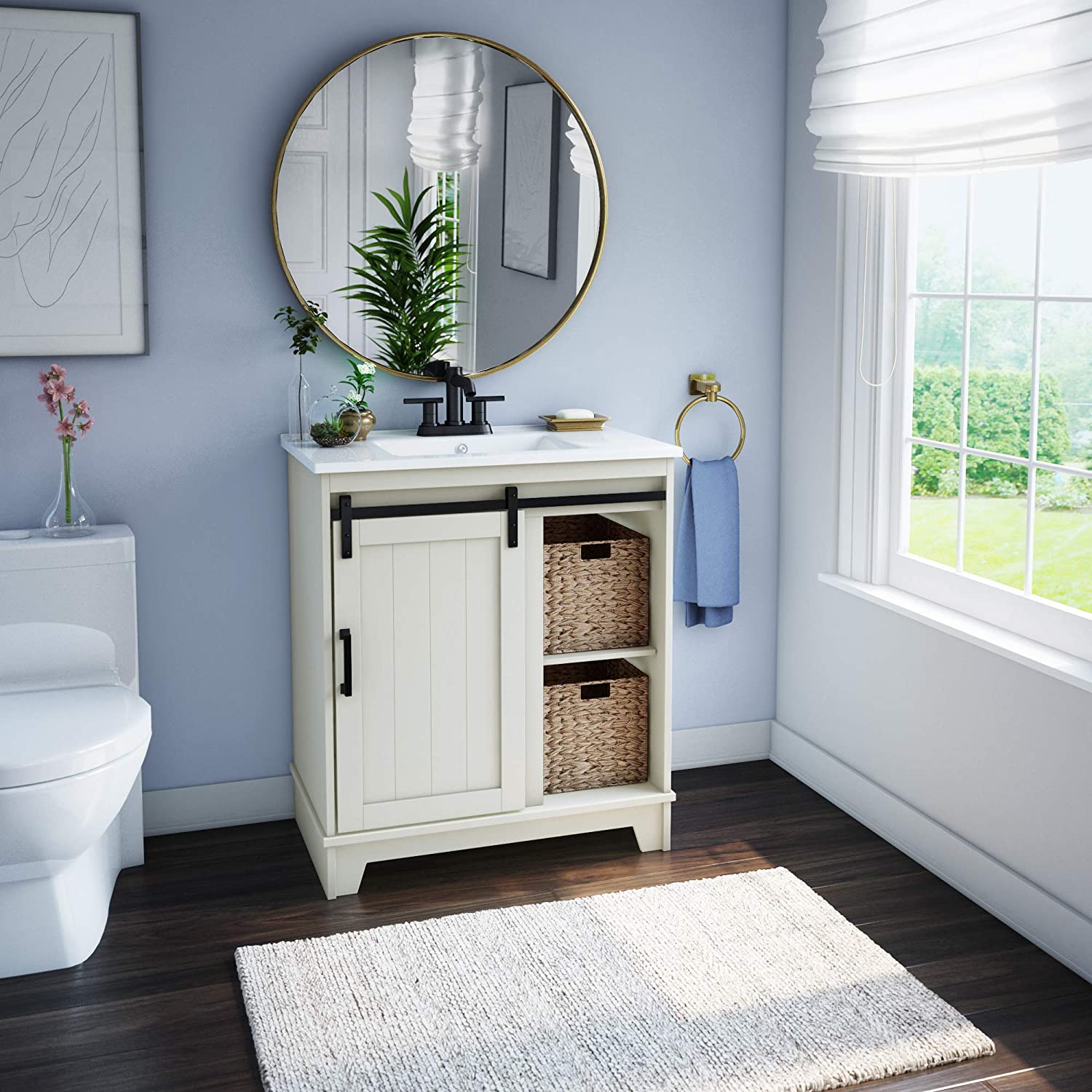 Buy Pamari Cassara 30 Single Bathroom Vanity With Sliding Barn Door And White Sink Online In Indonesia 928444970