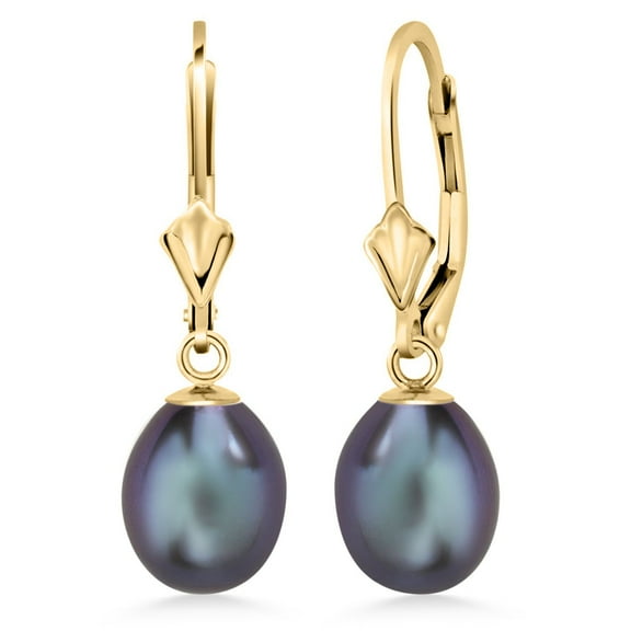 Gem Stone King 14K Yellow Gold 9MM Cultured Freshwater Pearl Dangle Earrings for Women