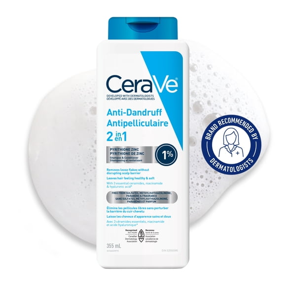 CeraVe 2-in-1 Anti-Dandruff Shampoo and Conditioner, Hydrating Formula with 1% Pyrithione Zinc, 355mL
