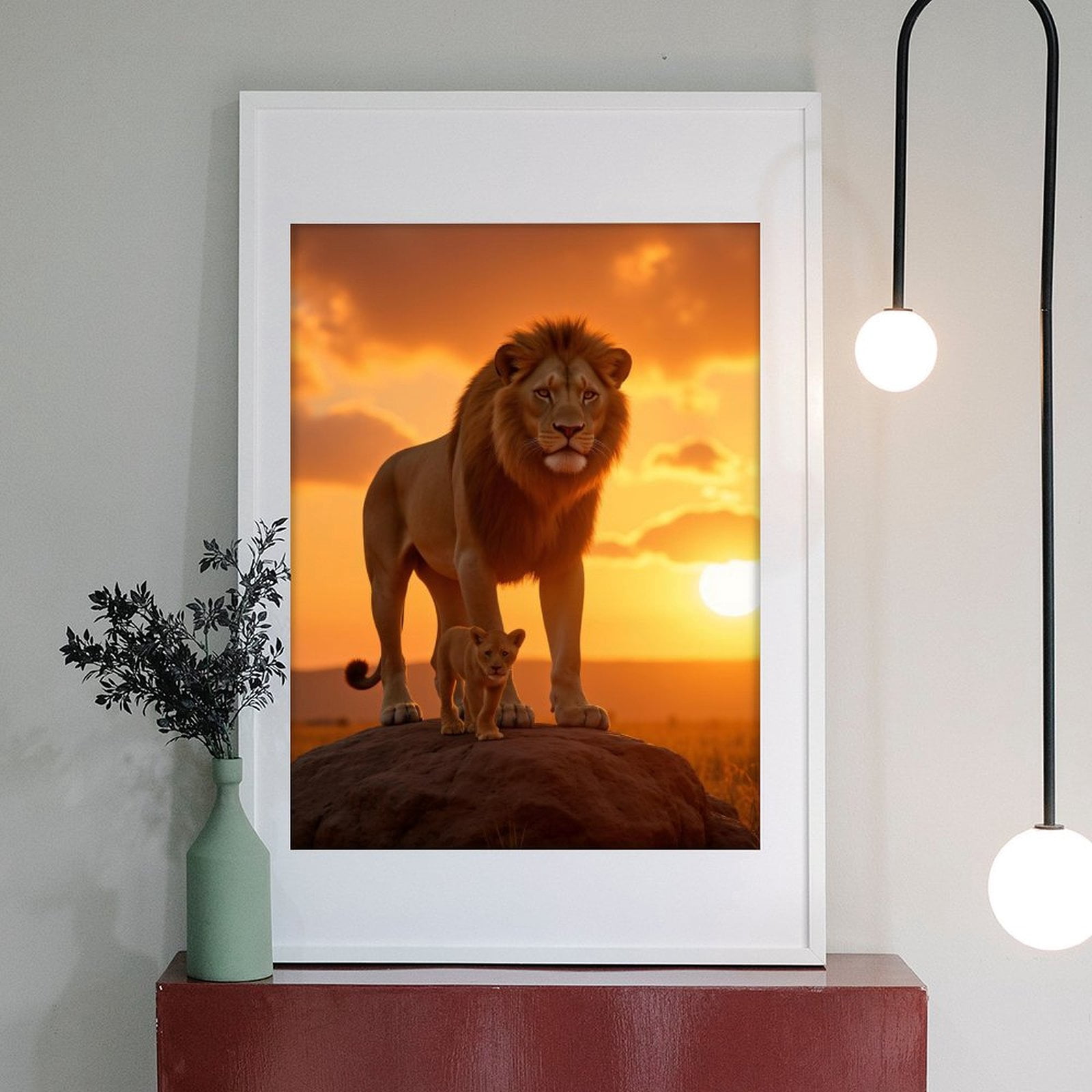 Diamond Art Kit for Adults, Lion Cubs Sunset Rock Scene Diamond Painting for Adults Beginners, DIY Diamond Art Painting Kits, 5D Diamond Painting Crafts for Home Decor 12x16 Frameless
