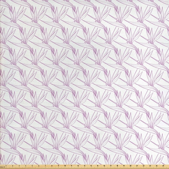 Bird of Paradise Sofa Upholstery Fabric by the Yard, Continuous Simplistic Exotic Pattern with Outline Tropical Flower, Decorative Fabric for DIY Home Accents, 10 Yards, Pale Purple White by Ambesonne