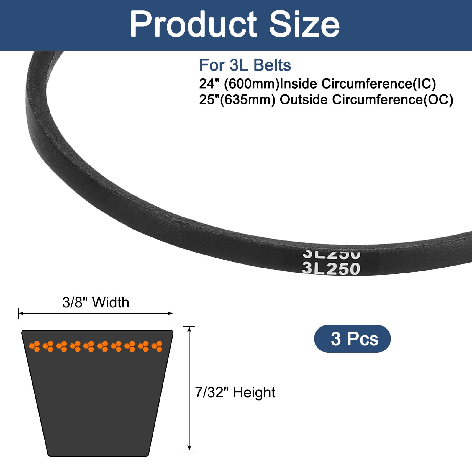 Unique Bargains Wrapped Rubber V-Belt 3L Profile 3 Pcs 25"