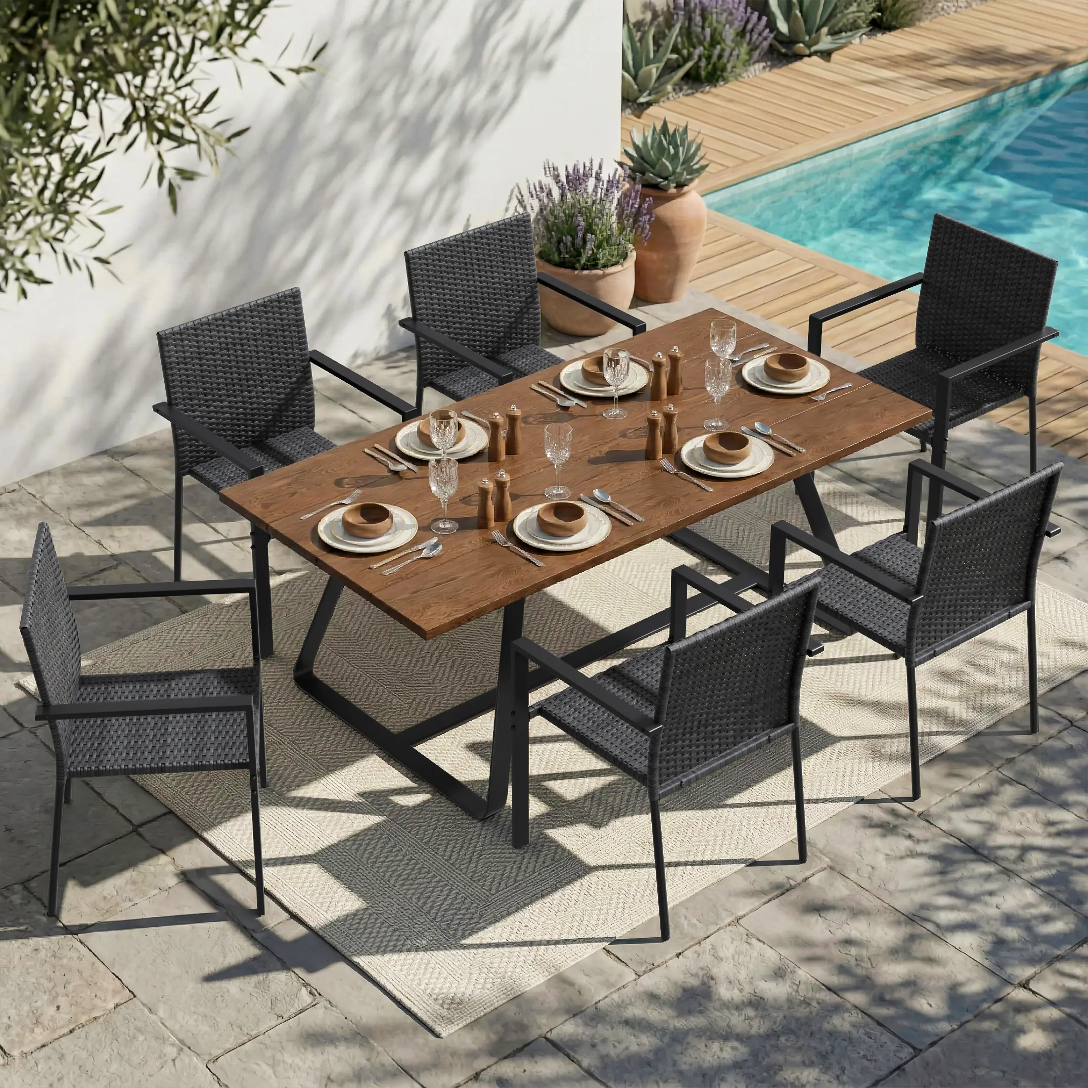 UDPATIO Patio Dining Chairs Set of 2 Stackable Outdoor Wicker Dining Chairs,All-Weather Patio Armchairs with Armrests,Rustproof Steel Frame,Ergonomic Comfort for Backyard, Deck,Garden,Black