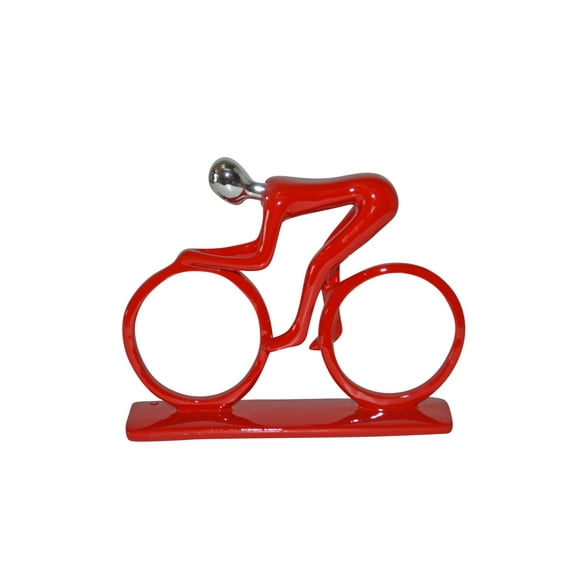 Nifao Modern Art Red Chrome Rider on His Bicycle Resin Statue – Modern Home Decor Sculpture, 8"L x 2"W x 6"H