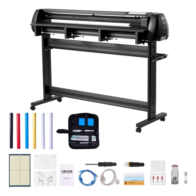 VEVOR Vinyl Cutter Machine, 53 inch Max Feed Width, Dual Blades, Adjustable Force and Speed, LED Display, Vinyl Plotter Cutter Printer Bundle with Sticker Sheets