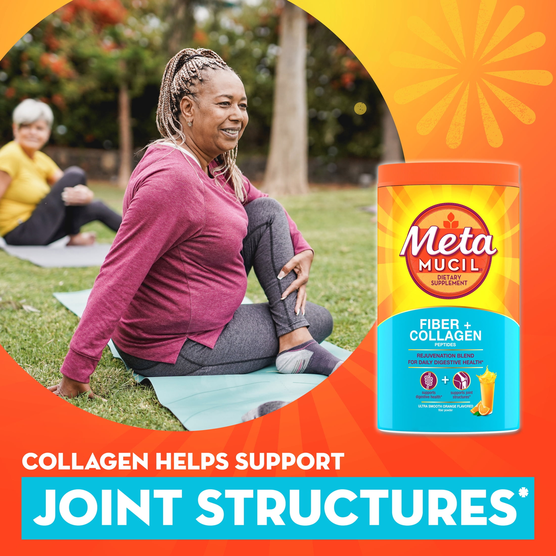 (2 pack) Metamucil GLP-1 Friendly Fiber Supplement with Collagen, Sugar Free Orange, 60 Servings