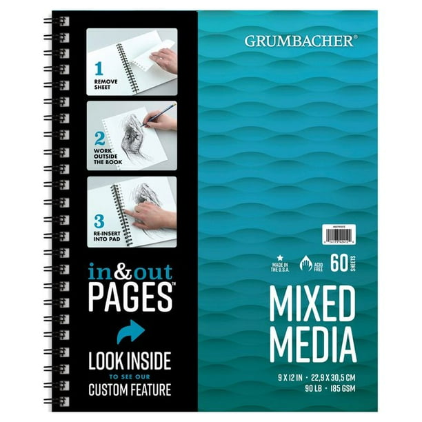 Grumbacher 9" x 12" Mixed Media Pad with In+Out Pages, 90 LB/185 GSM, 60 Sheets
