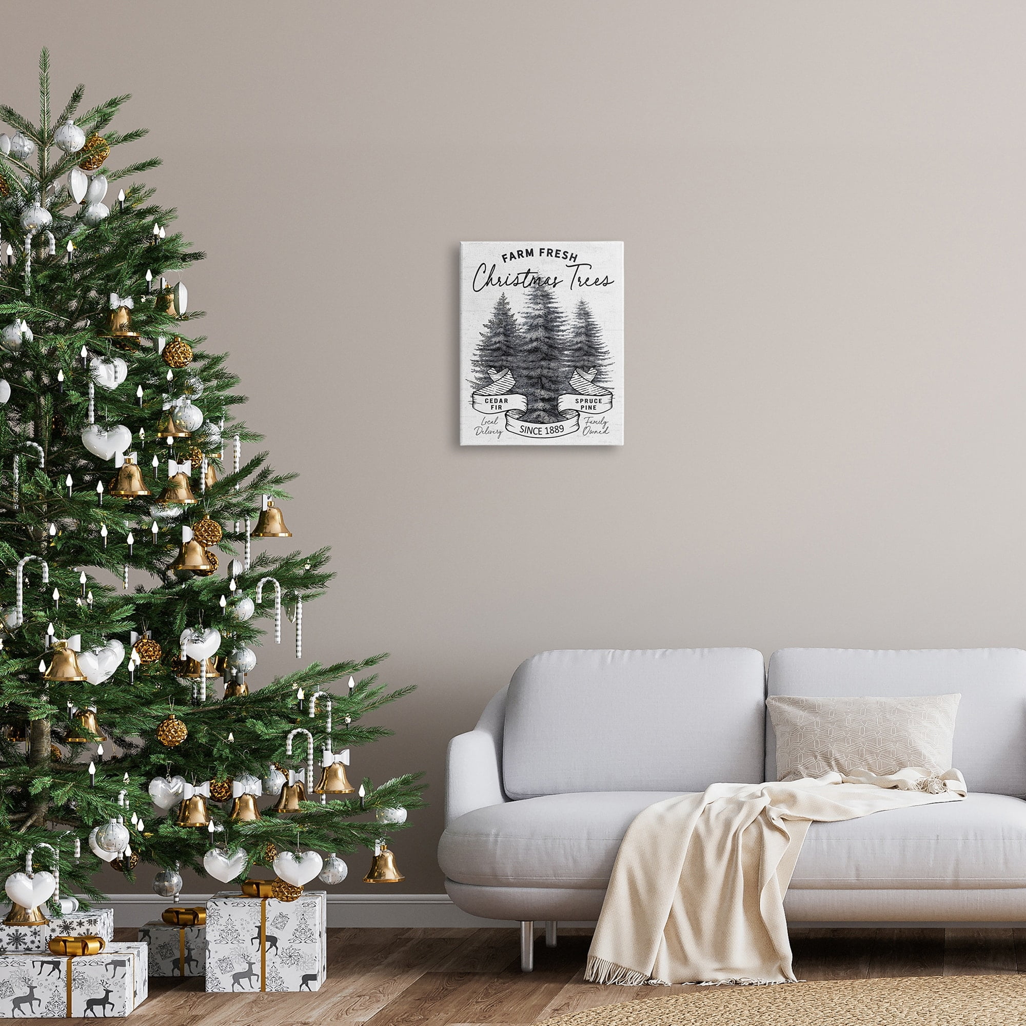 Farm Fresh Pine & Fir Trees Vintage Holiday Advertisement Botanical & Floral Graphic Art Gallery-Wrapped Canvas Print Wall Art