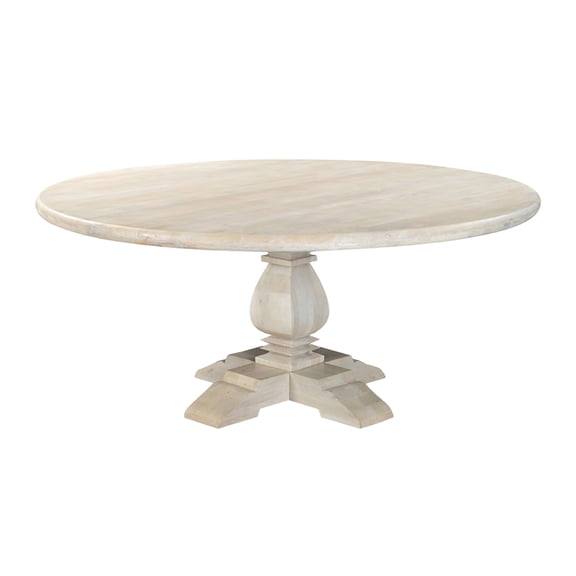 Benedict 71" Round Dining Table in Mango Solid Wood with White Wash Finish