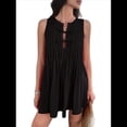 thumbnail image 3 of Vestido Mini de Verano para Mujer, con Lazo Frontal, Sin Mangas, Plisado, Informal, Holgado, Estilo Babydoll, Color Negro, Talla S, 3 of 10