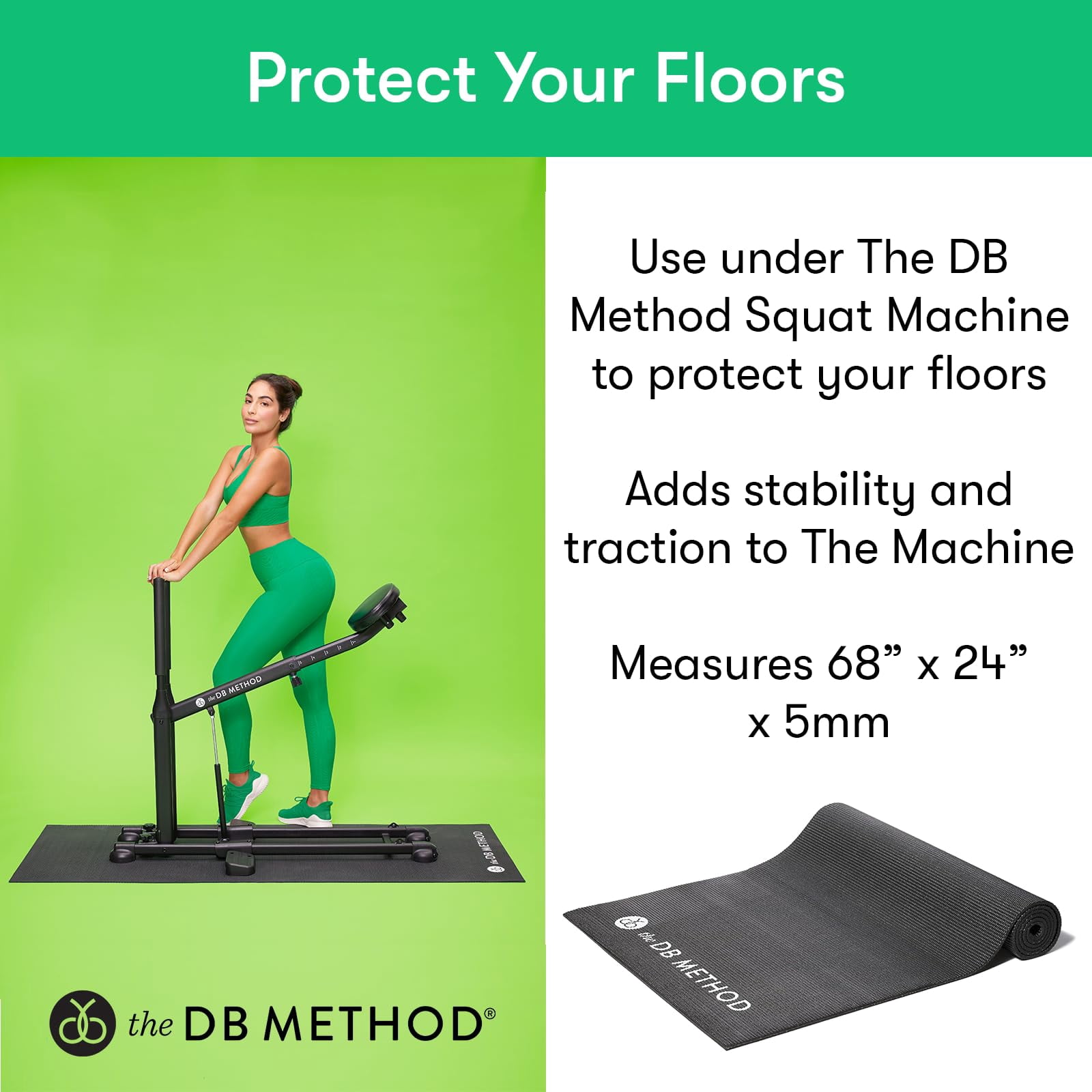 The DB Method Yoga Mat for Home Gym Exercise Equipment Machine Stability, Non Slip Indoor Mat for Pilates, Stretching, Fitness, Bike or Squat Machine Floor Protector Mats, Black