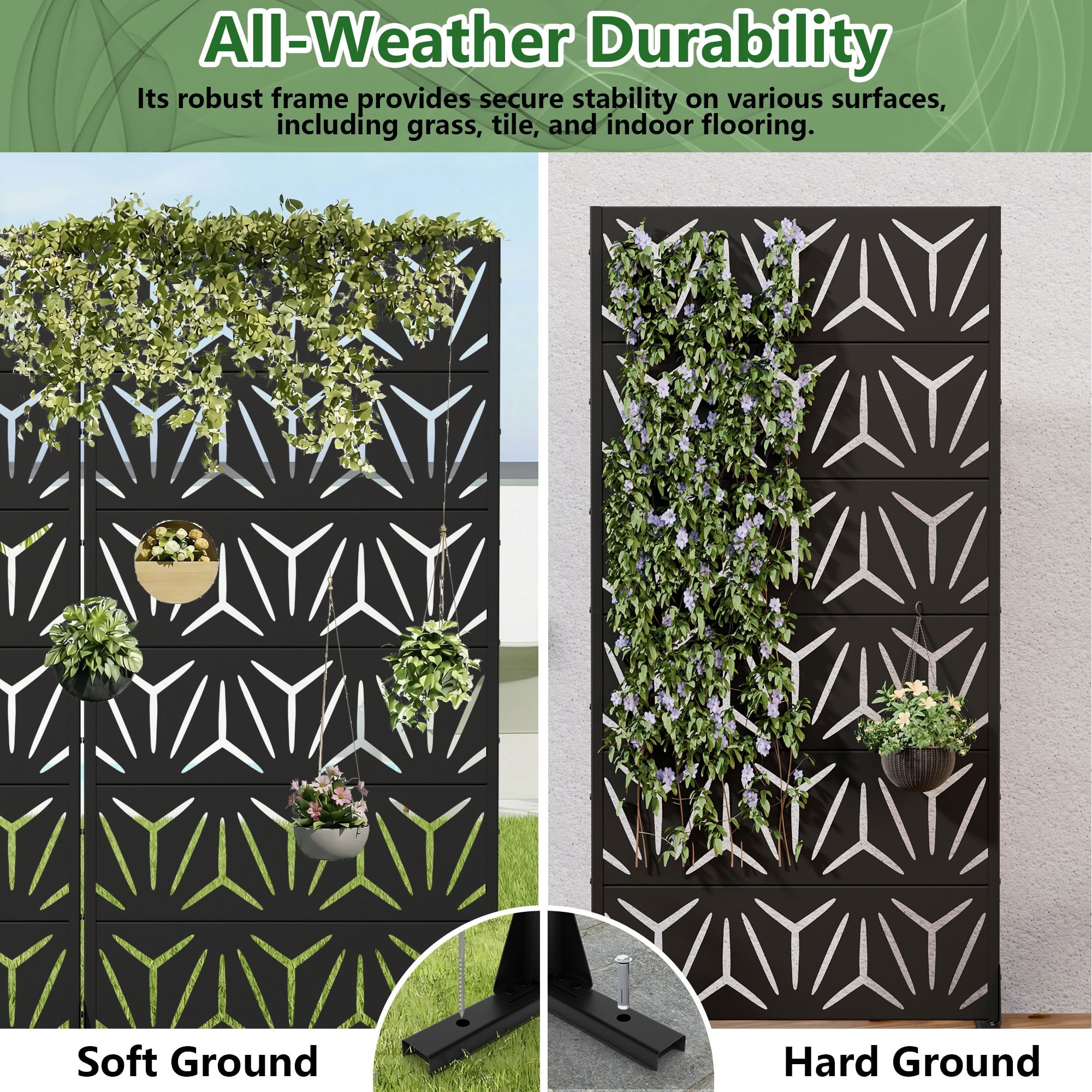 MAYEERTY 6 Panels Metal Outdoor Privacy Screen Garden Divider Patio Backyard Decorative Privacy Fence 2Pcs, 72×35.4×15.7in