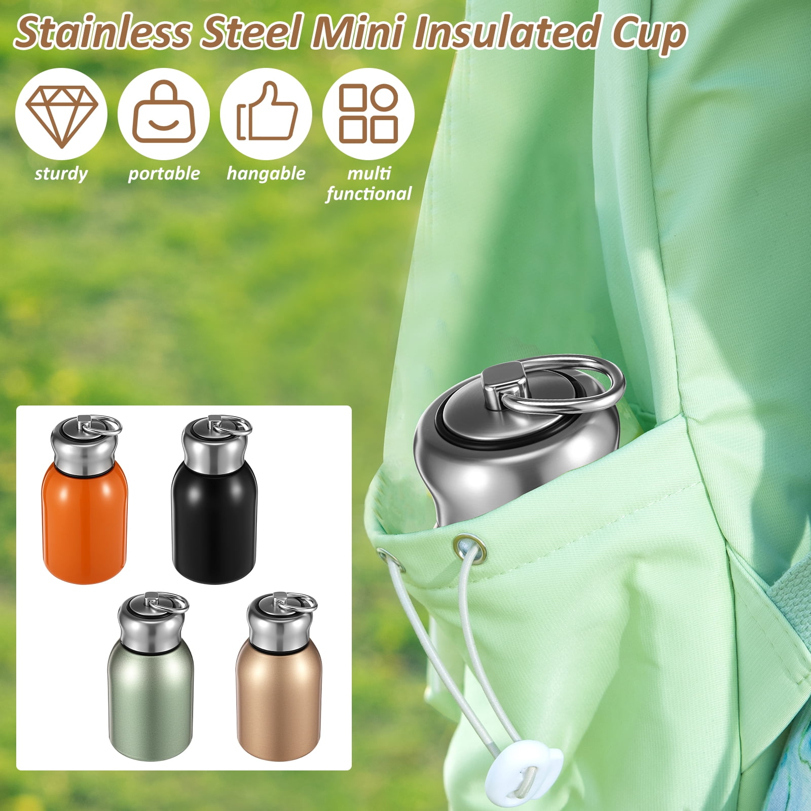 Grusce 4PCS 10.5oz Mini Water Bottles, Small Stainless Steel Insulated Bottle, Mini Thermal Coffee Flask for Cold/Hot Beverages Travel Camping Hiking