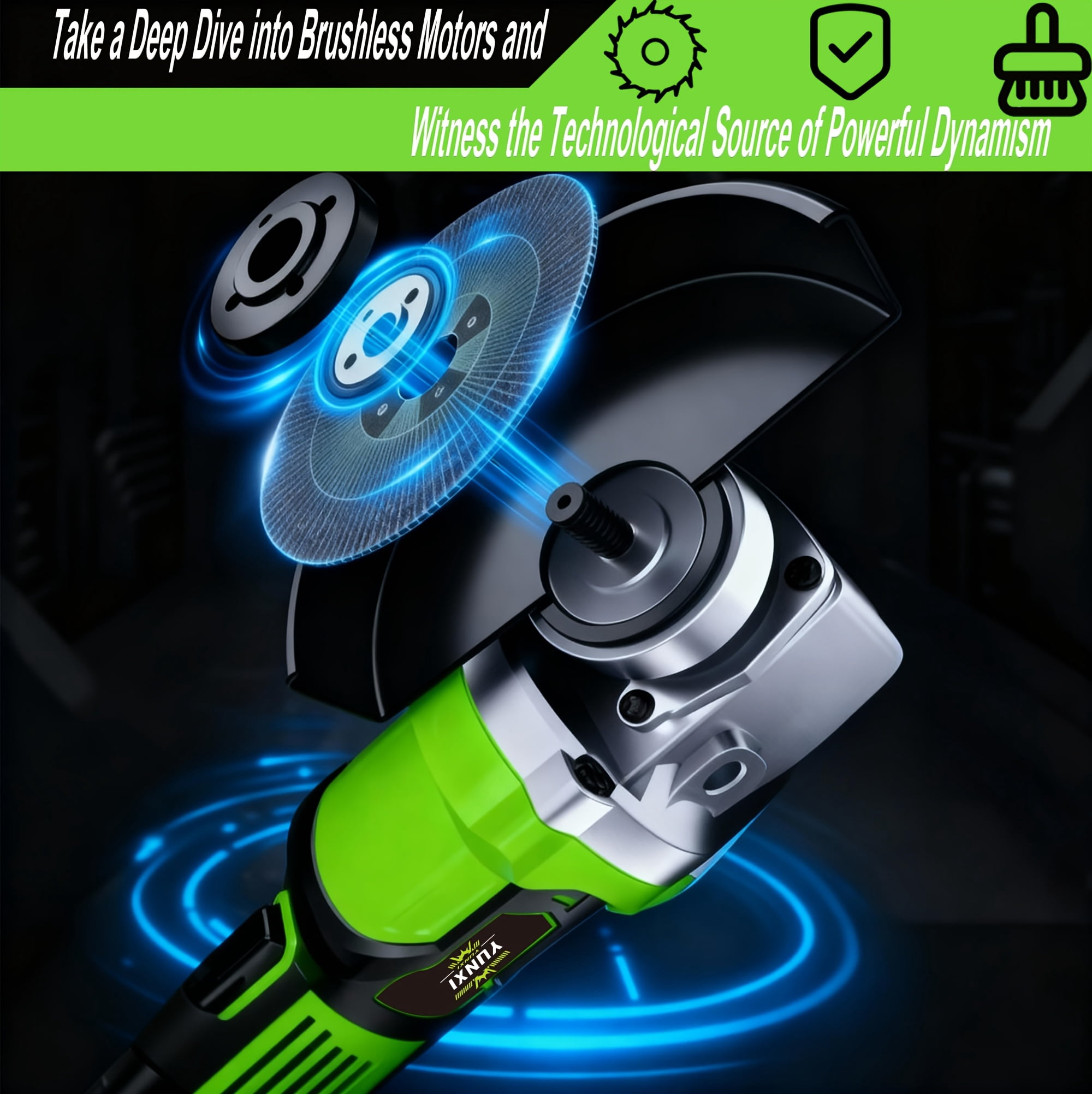 DGB Cordless Brushless Angle Grinder, Variable Speed Electric Grinder with Ergonomic Anti-Vibration Handle, Safety Guard, Rechargeable Tool for Cutting, Grinding & Metalworking Projects