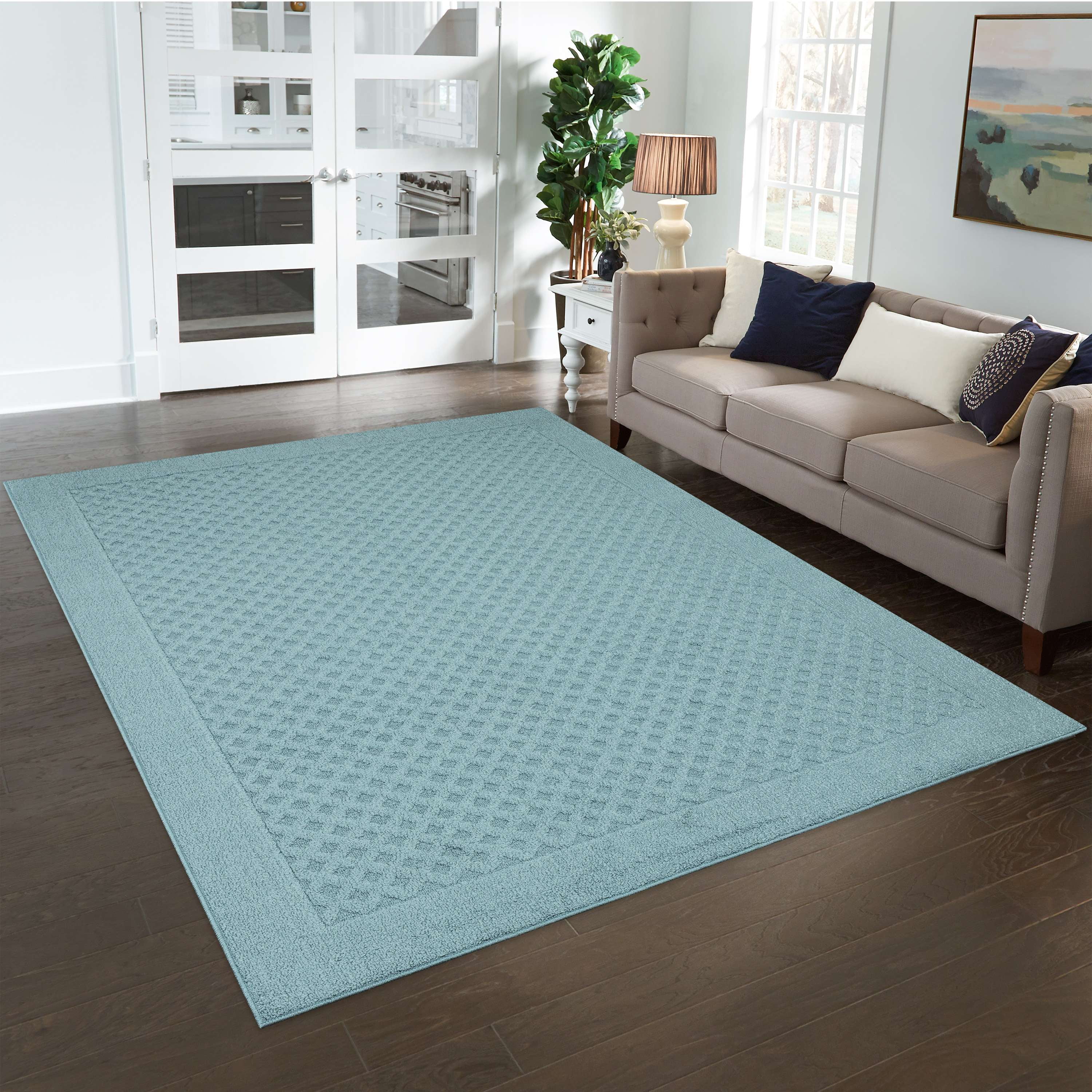Mainstays Dylan Solid Diamond Olefin Blue Indoor Area Rug Set, 3 Piece