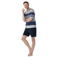 thumbnail image 4 of hajo Pijama corto para hombre - confort climático, cuello redondo, pantalón corto, mezcla de algodón Azul/Gris 3XL (XXX-Large), 4 of 5
