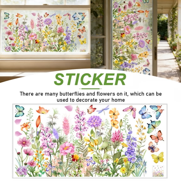 Flower Window Clings Reusable Bouquet Decals, Removable Double-Sided Floral Glass Stickers for Home Decor, Living Room Office Decorations, Vibrant Style B#010
