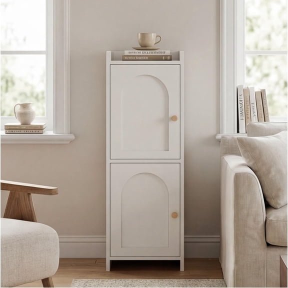 Small Bathroom Storage Corner Floor Cabinet with 2 Doors and Adjustable Shelf, Narrow Toilet Paper Organizer with 2 Hooks for Small Spaces, 7.87 x 9.84 x 29.72 Inches