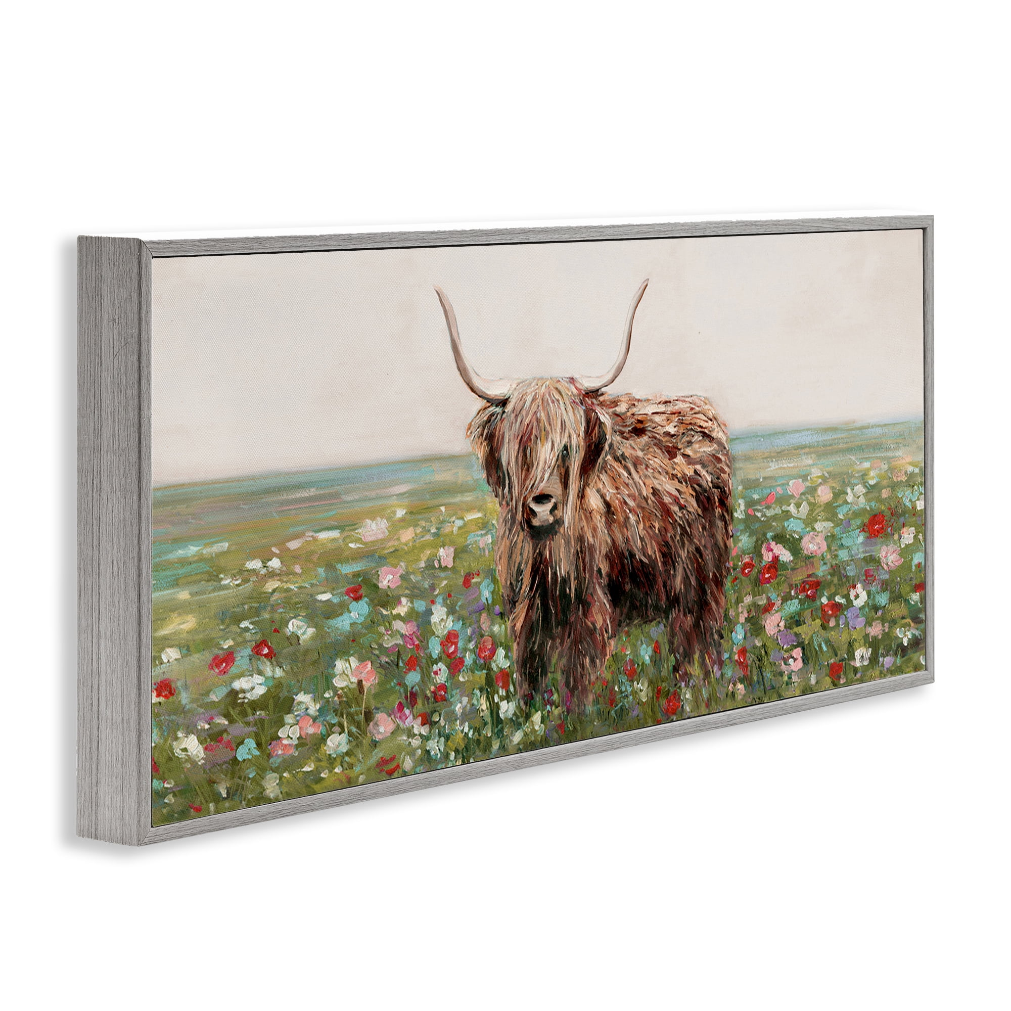 Stupell Industries Grazing In Poppy Field Gray Framed Giclee Art, design by Sally Swatland