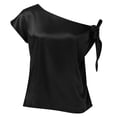 thumbnail image 4 of T Shirts For Women Womens Tops Off Shoulder Silk Tops Casual Short Sleeve Asymmetrical Neck Satin Blouse Shirts, 4 of 4