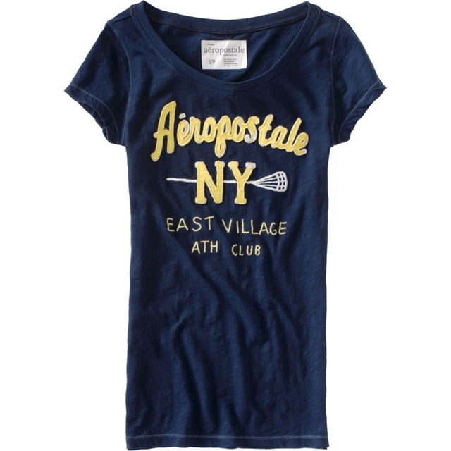 Aeropostale Ny Athletic - Camiseta con cuello redondo cosido para mujer, azul, XS