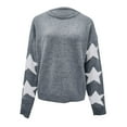 thumbnail image 7 of Women Sweater Star Jacquard Knit Sweaters Pullover Crew Neck Knitted Tops Fall Sweater White S, 7 of 7