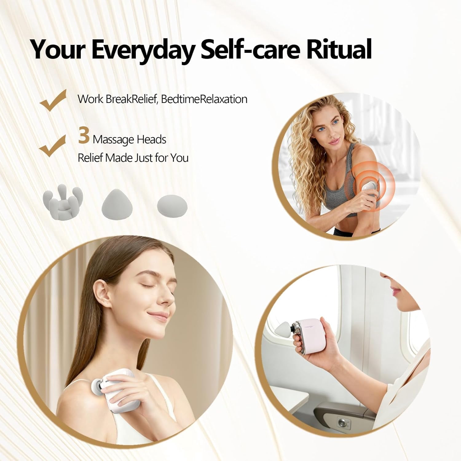 Mini Massage Gun Portable Deep Tissue Muscle Massager with 4 Heads Adjustable Speed Quiet Powerful Motor Rechargeable Handheld Percussion for Neck Shoulder Back Legs Pink