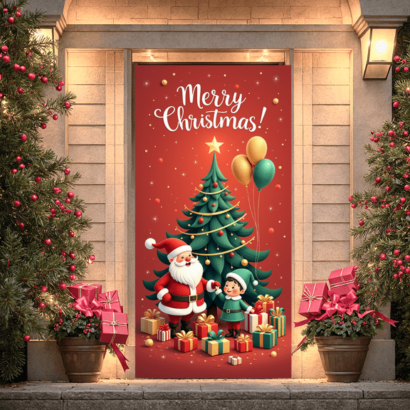 Colorful Design Merry Christmas Festive Banner Decorative Santa Claus Tree for Holiday Party Home Winter Celebration