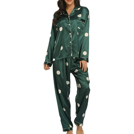 

PIKADINGNIS Women Print Pajama Set Long Sleeve Two-Piece Sleepwear V-Neck Nightwear Warm Soft Loose Fit Pjs Indoor Wear