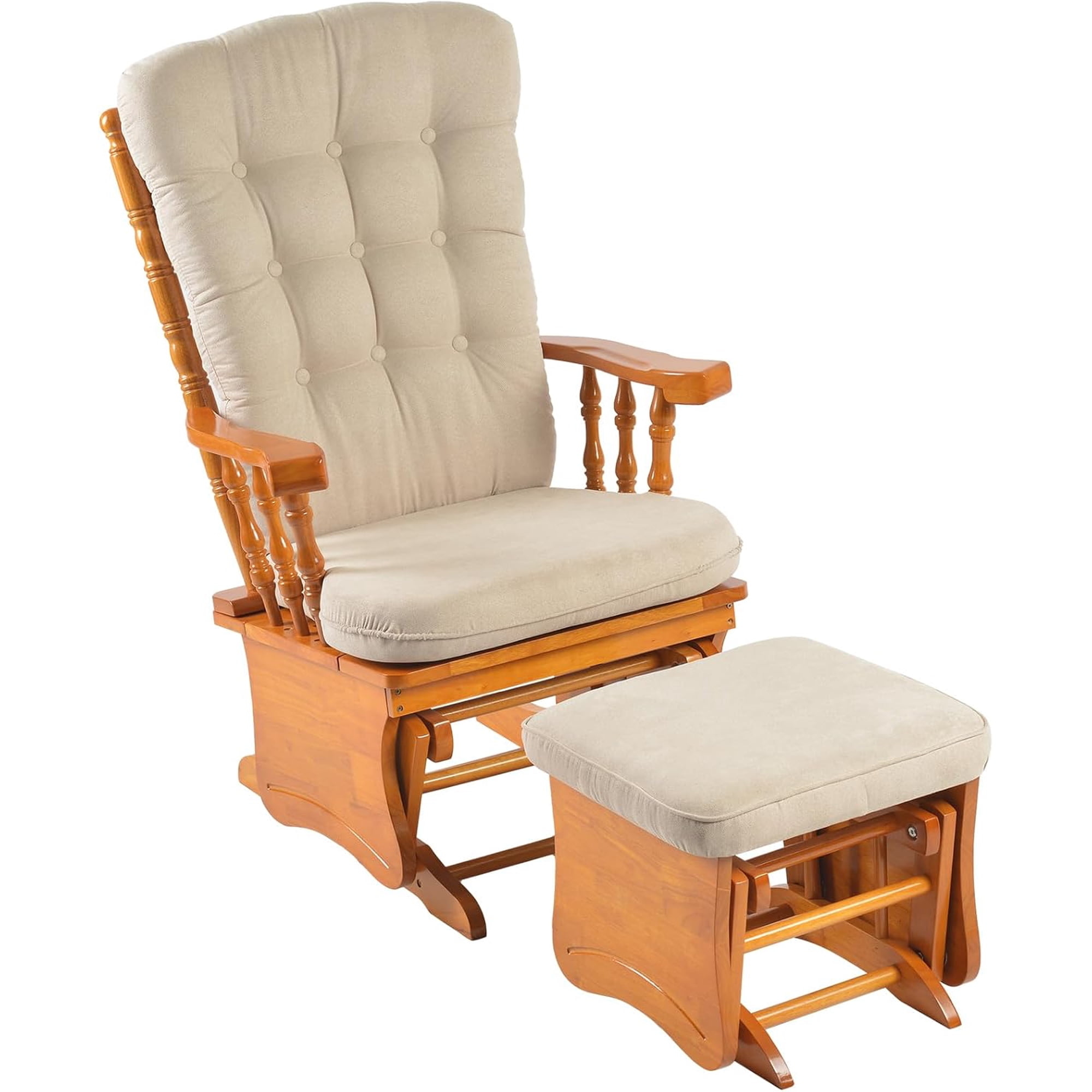 WLVOS Nursery Collection Kids Antique Rustic Rubber Wood Glider Rocking Chair with Ottoman, Antique Espresso