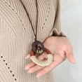 thumbnail image 4 of Vintage Wood Circle Pendant with Hessian Rope Wrapped Lady Sweater Necklace, 4 of 6
