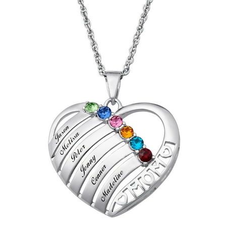 Personalized Planet - Family Jewelry Personalized Mother&amp;#39;s Mother Birthstone &amp; Name Heart Necklace, 20&quot;