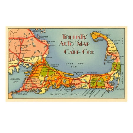Map of Cape Cod, Massachusetts Print Wall Art
